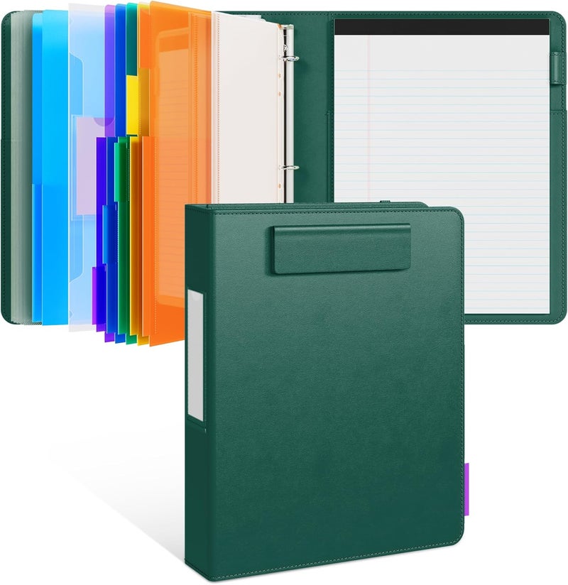 JoyCat 3 Ring Binder Clipboard with Storage,12.4"x10.2"Magnetic Clipboard Folder with 5 Expandable Folders,Refillable Lined Notepad (11" x 8.5"),Ideal for School Office Nursing(Dark Green) - Image 1